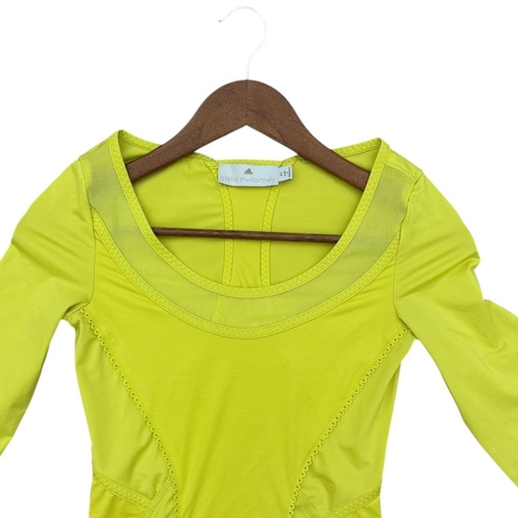 Adidas X Stella McCartney Neon Yellow Mesh Detail Top Size XSmall - Picture 2 of 8
